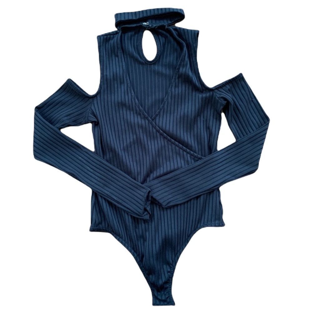 Black ribbed long sleeve bodysuit